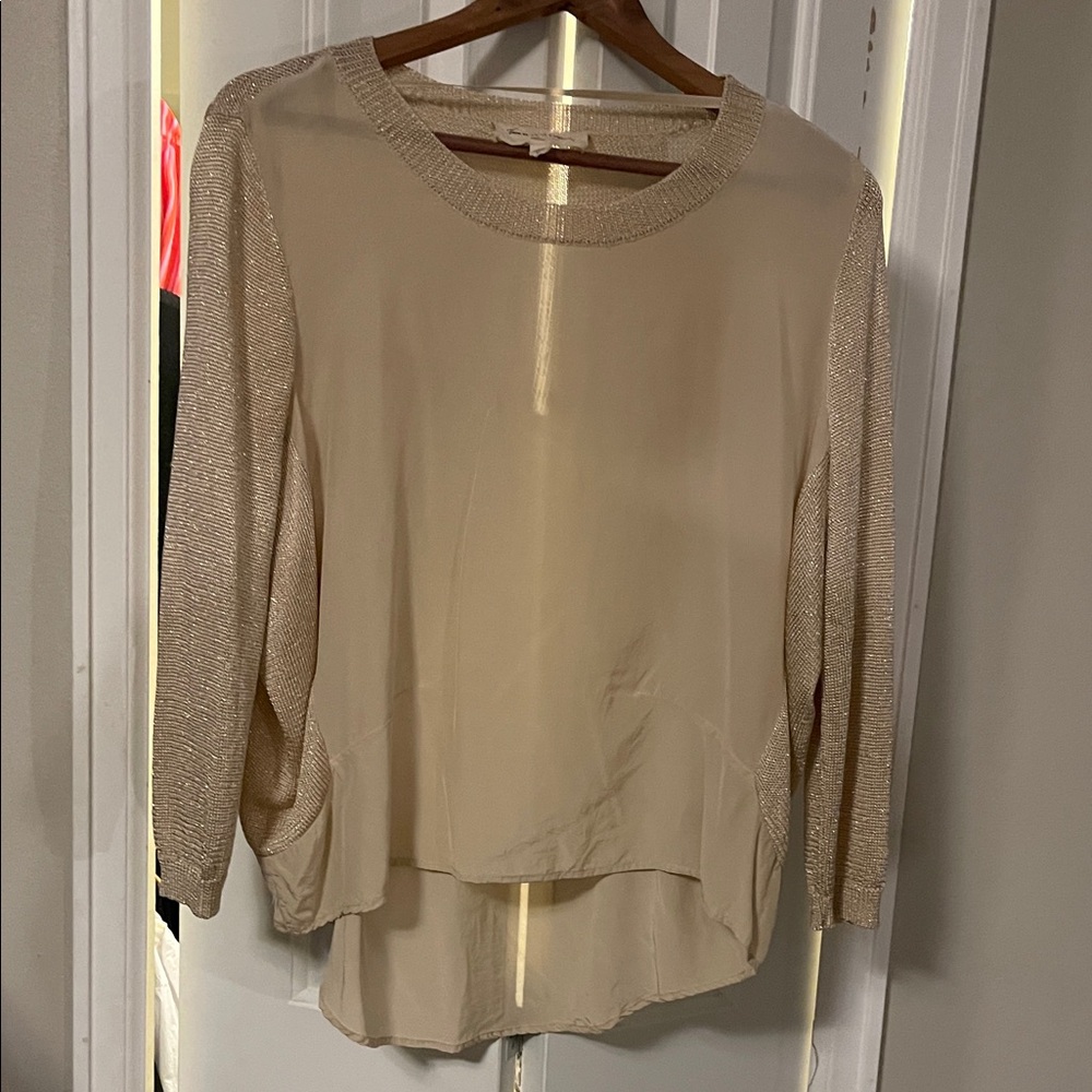 Vince Camuto Cream/Gold Silk & Knit Top